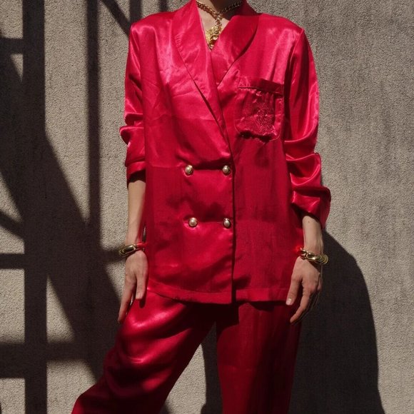 Victorias Secret Womens P Gold Label Satin Pajama Set Pink Top and Pants Vintage - Picture 1 of 16